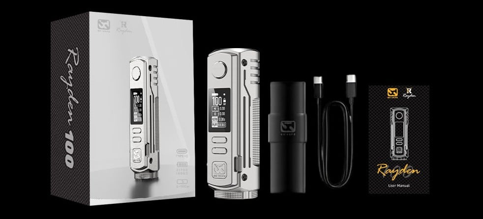 Box Rayden 100 BD Vape Mod 100W 21700 / 18650 2 Inclus dans la boite de la BD Vape Rayden 100 box